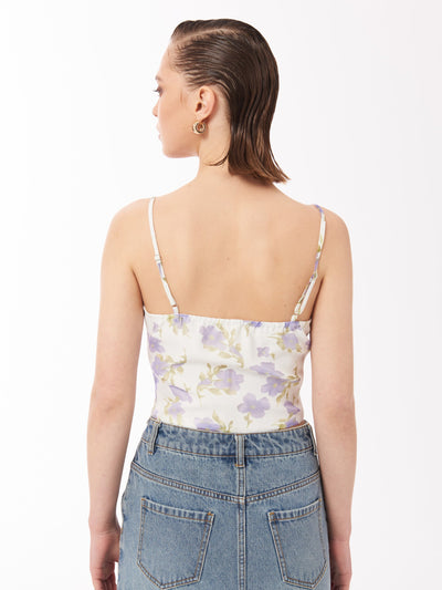 Floral Print Crop Singlet Top in White / Lilac