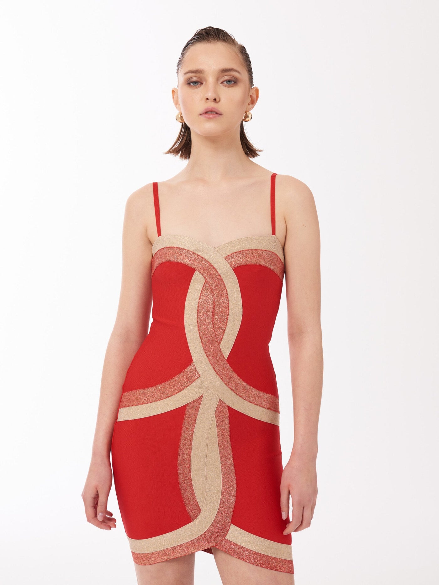 Sour Figs Red metallic Bandage Mini Dress