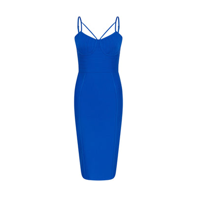 Split Strap Bustier Bandage Midi Dress in Cobalt Blue