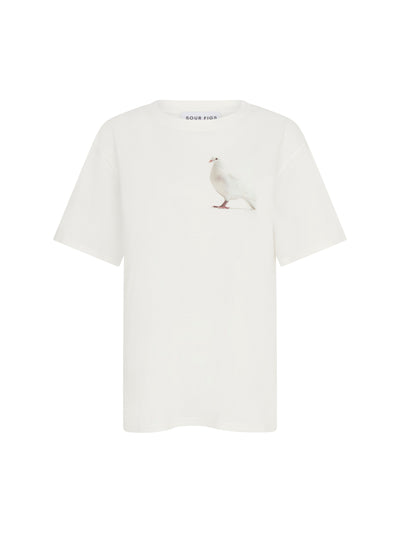 SOUR FIGS Standing Dove Print Unisex T-Shirt in White