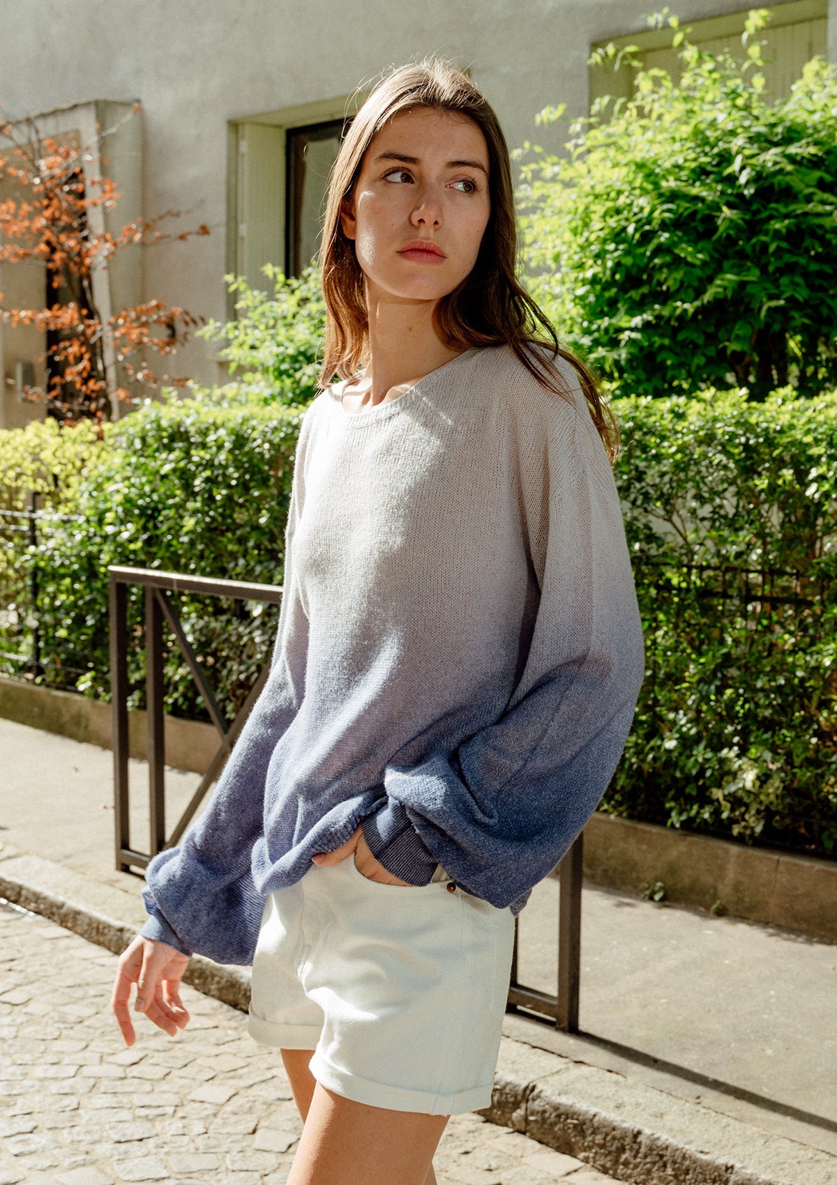 Dip dyed navy cashmere sweater 