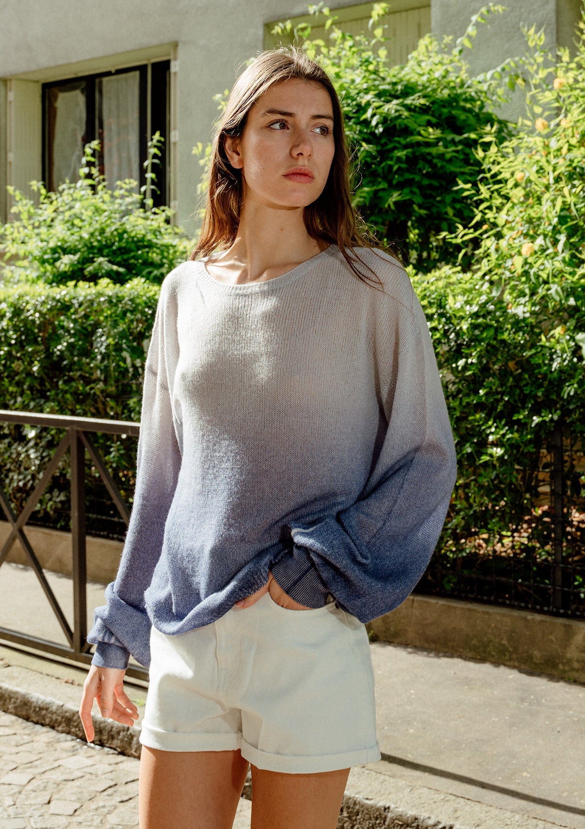 Dip dyed navy cashmere sweater 