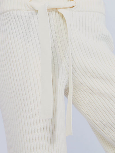  Ribbed pants in ivory merino wool