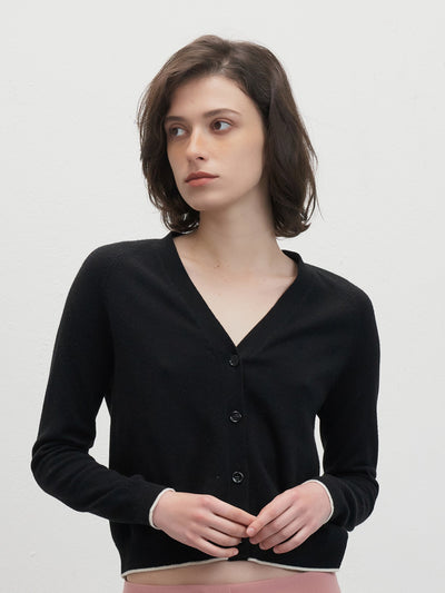 Black cropped cashmere cardigan