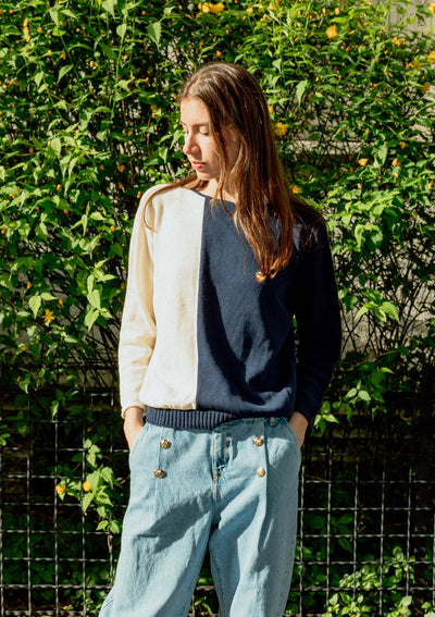 Navy colorblock cotton sweater jersey garter