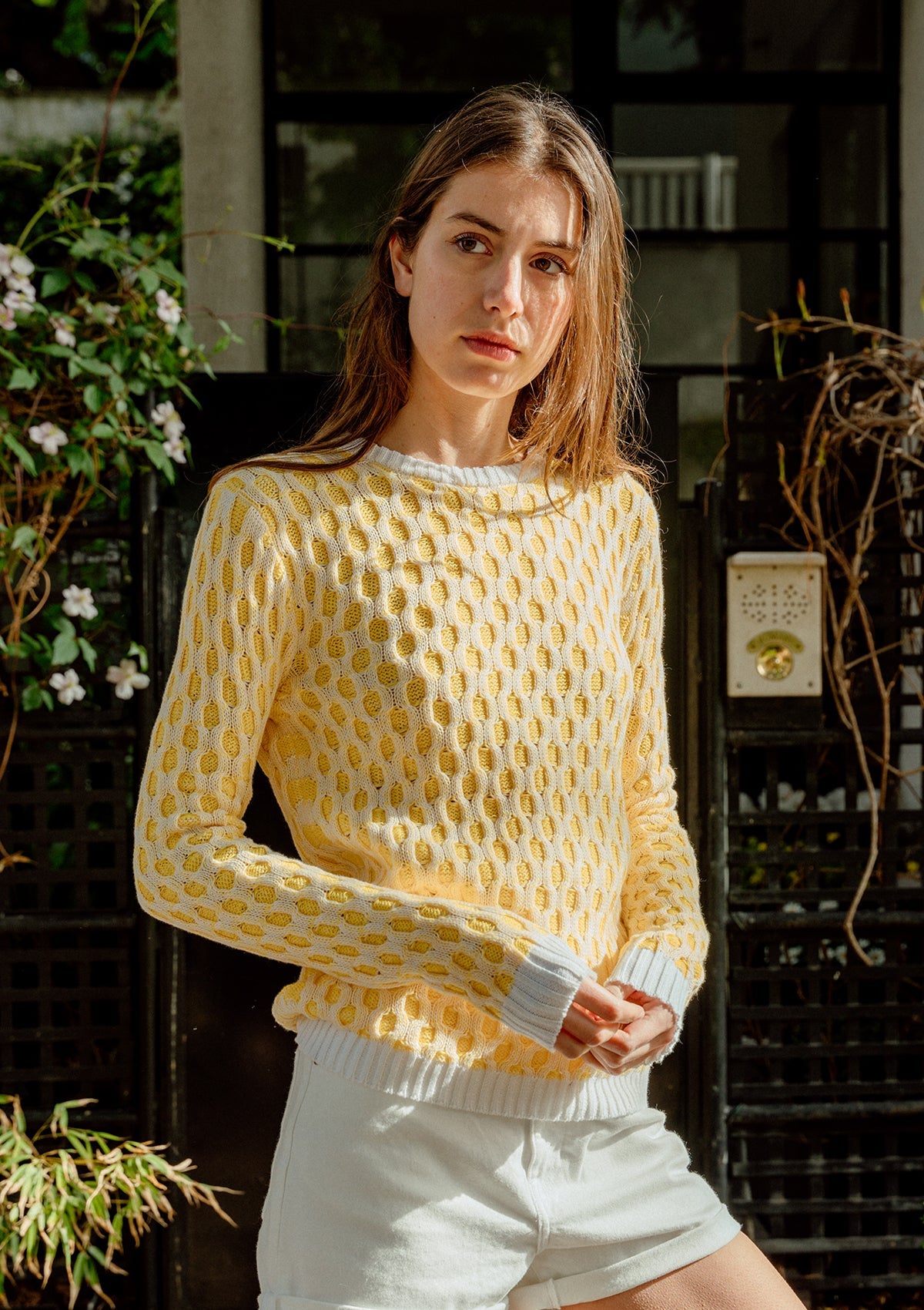 Honey honeycomb cotton sweater