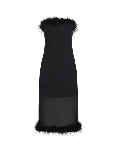 WOMENS OSTRICH FEATHER TRIMMED DRESS