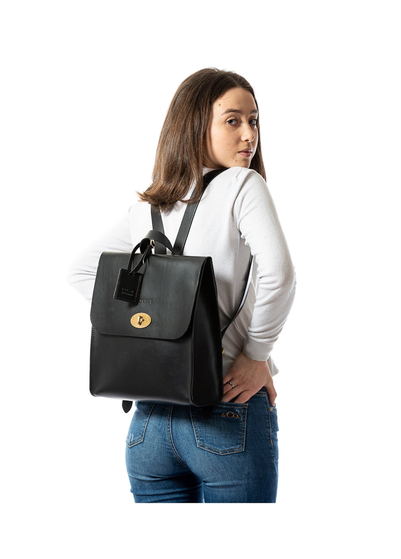 Leather Backpack in Cuoio Black Artist Collection