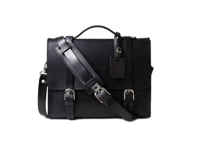 Leather Briefcase in Cuoio Black Mod 125