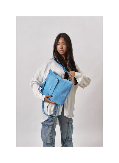 Leather Backpack Light Blue  Upper West Side Collection