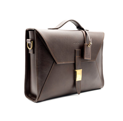 Leather Briefcase in Cuoio Dark Brown Mod 206