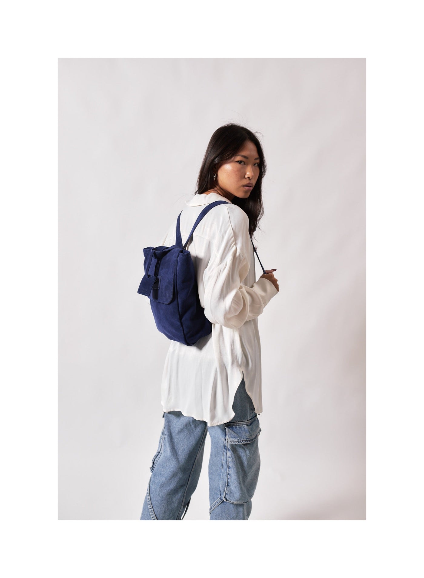 Leather Backpack Blue Upper West Side Collection