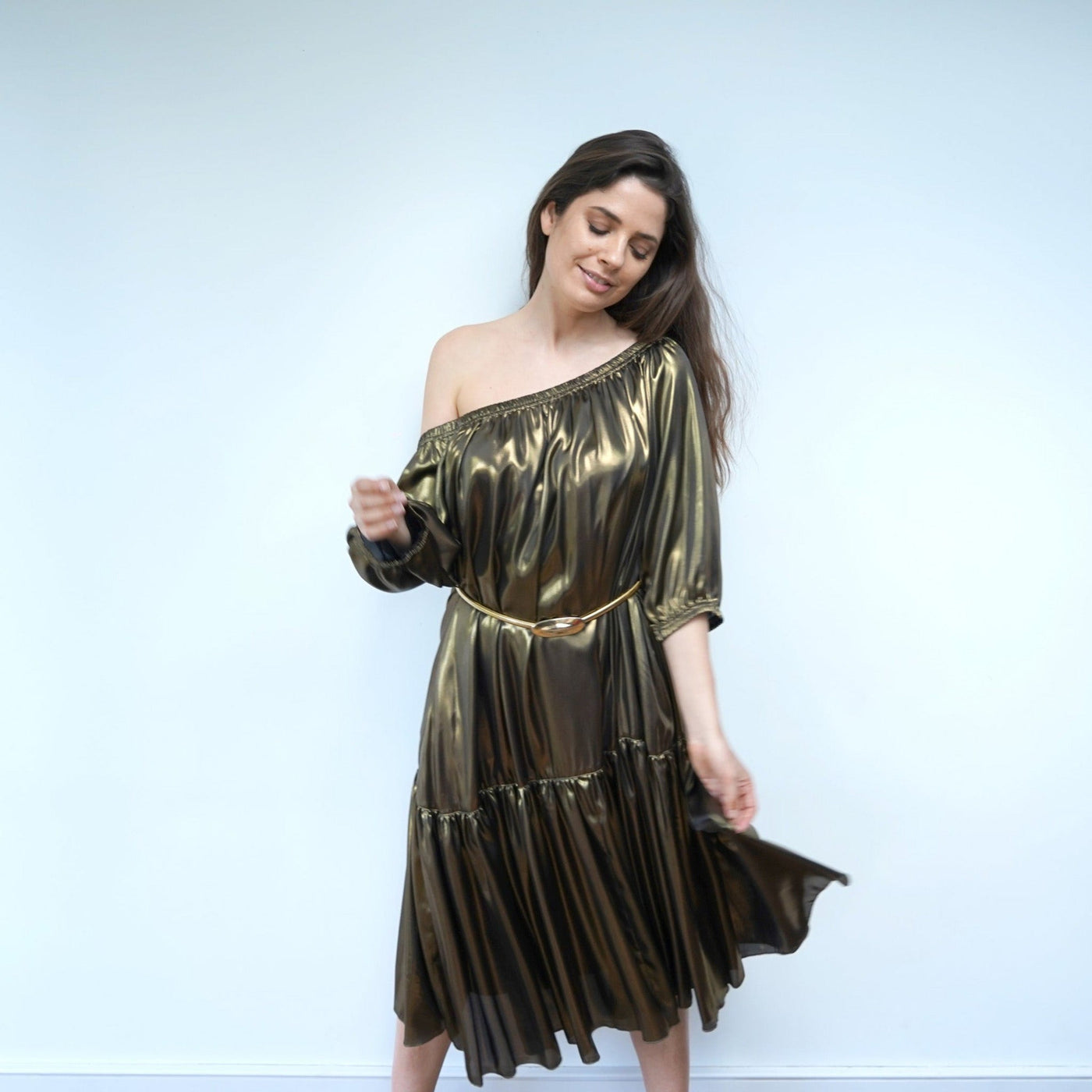 Ausus - Metallic Gold Maxi Dress