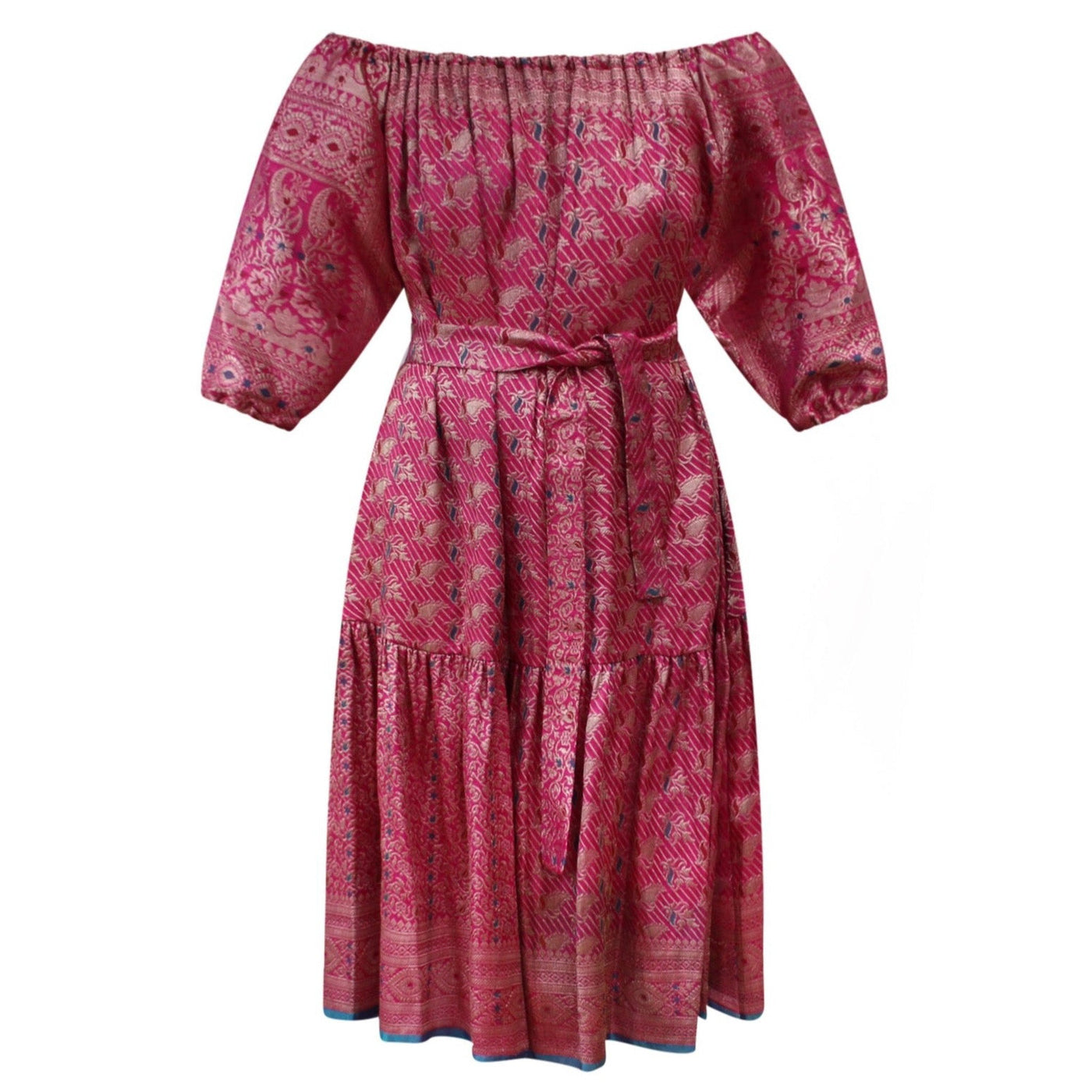 Ausus - Vintage Silk Sari Sapphire Pink Maxi Dress flat shot