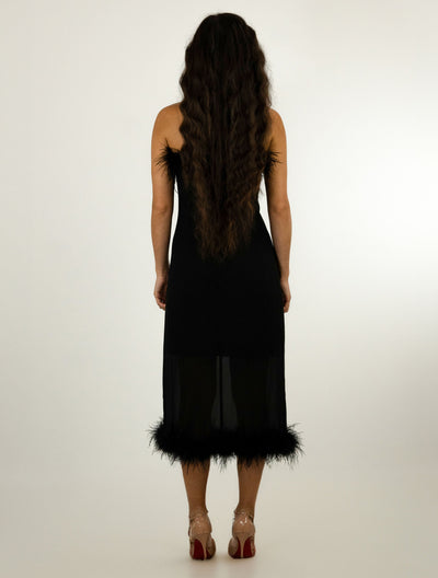 WOMENS OSTRICH FEATHER TRIMMED DRESS