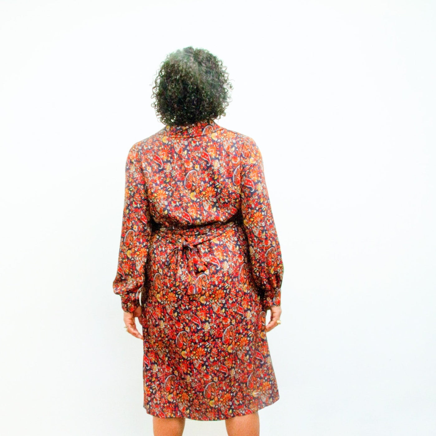 Elama Lava Leaf Paisley Print Long Sleeve Shirt Dress Back View