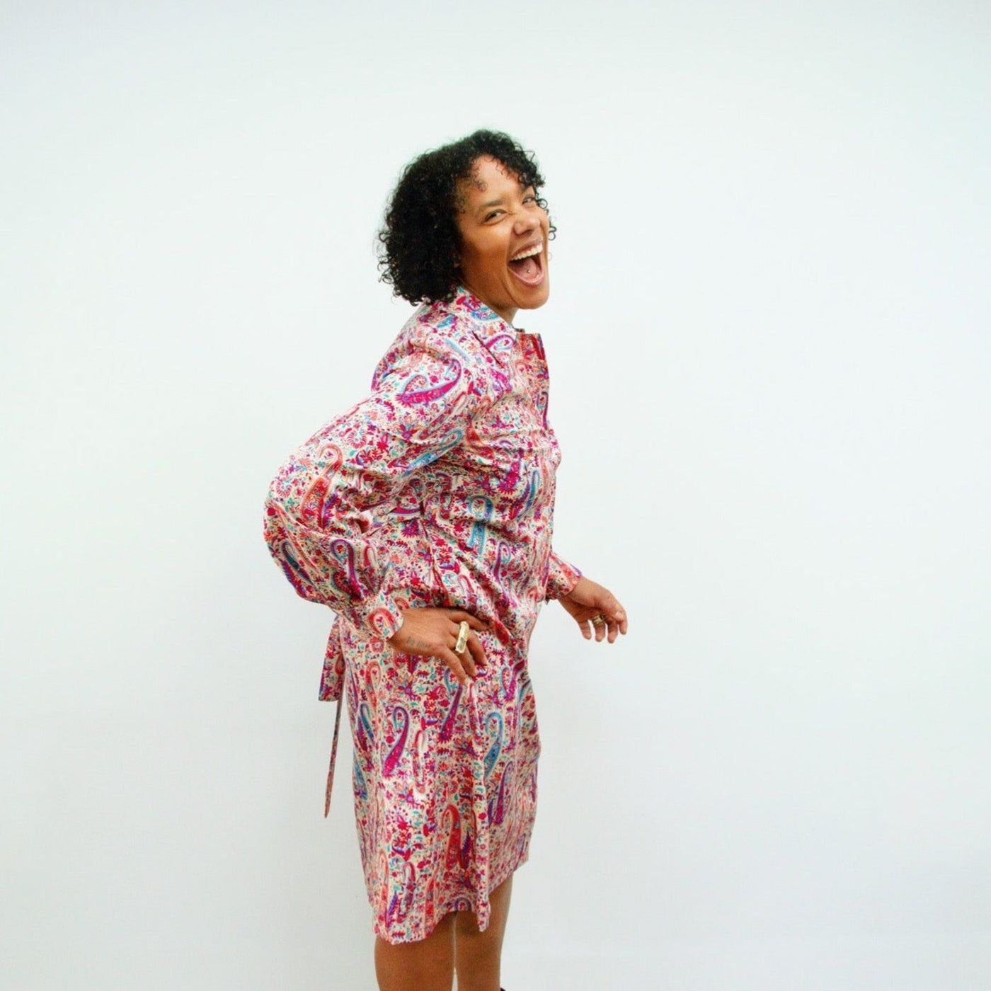 Elama Psychedelic Paisley Print Long Sleeve Shirt Dress