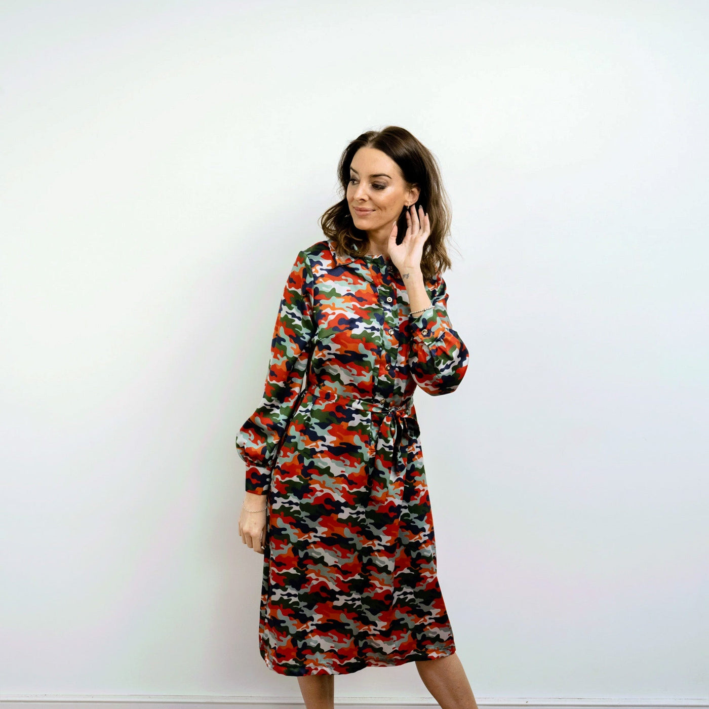 Elama Spritz Camouflage Print Shirt Dress