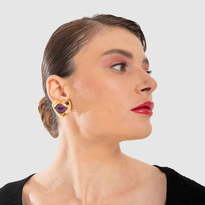 Love Lips | Gold Heart | Earrings- on ear