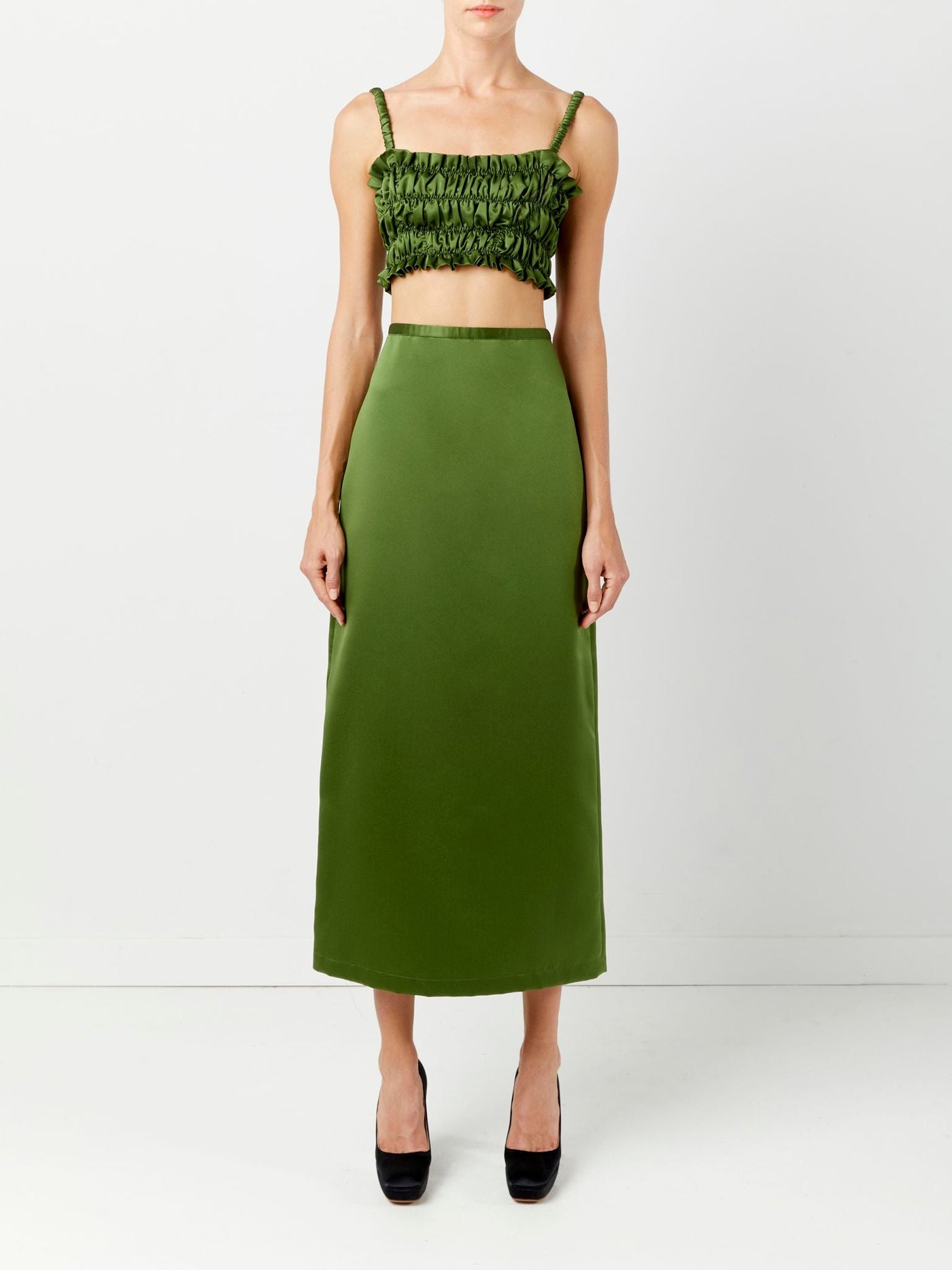 Green Silk Straight Skirt