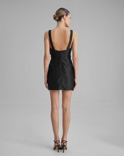 LUNA DRESS + SMALL BOW | square neckline mini in black