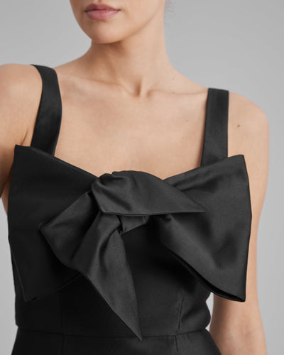 LUNA DRESS + SMALL BOW | square neckline mini in black