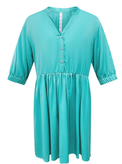 Sara - Jade Green Skater Style Shirt Dress flat shot