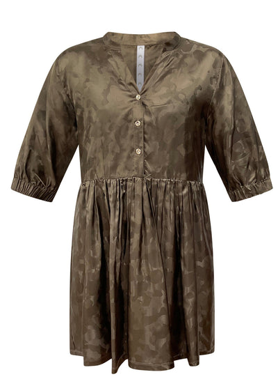 Sara - Khaki Camouflage Skater Style Shirt Dress flat shot