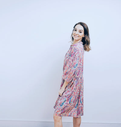 Sara Psychedelic Paisley Print Skater Style Shirt Dress