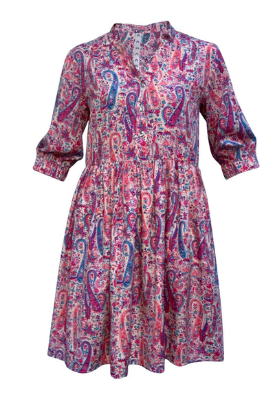 Sara Psychedelic Paisley Print Skater Style Shirt Dress Flat Shot