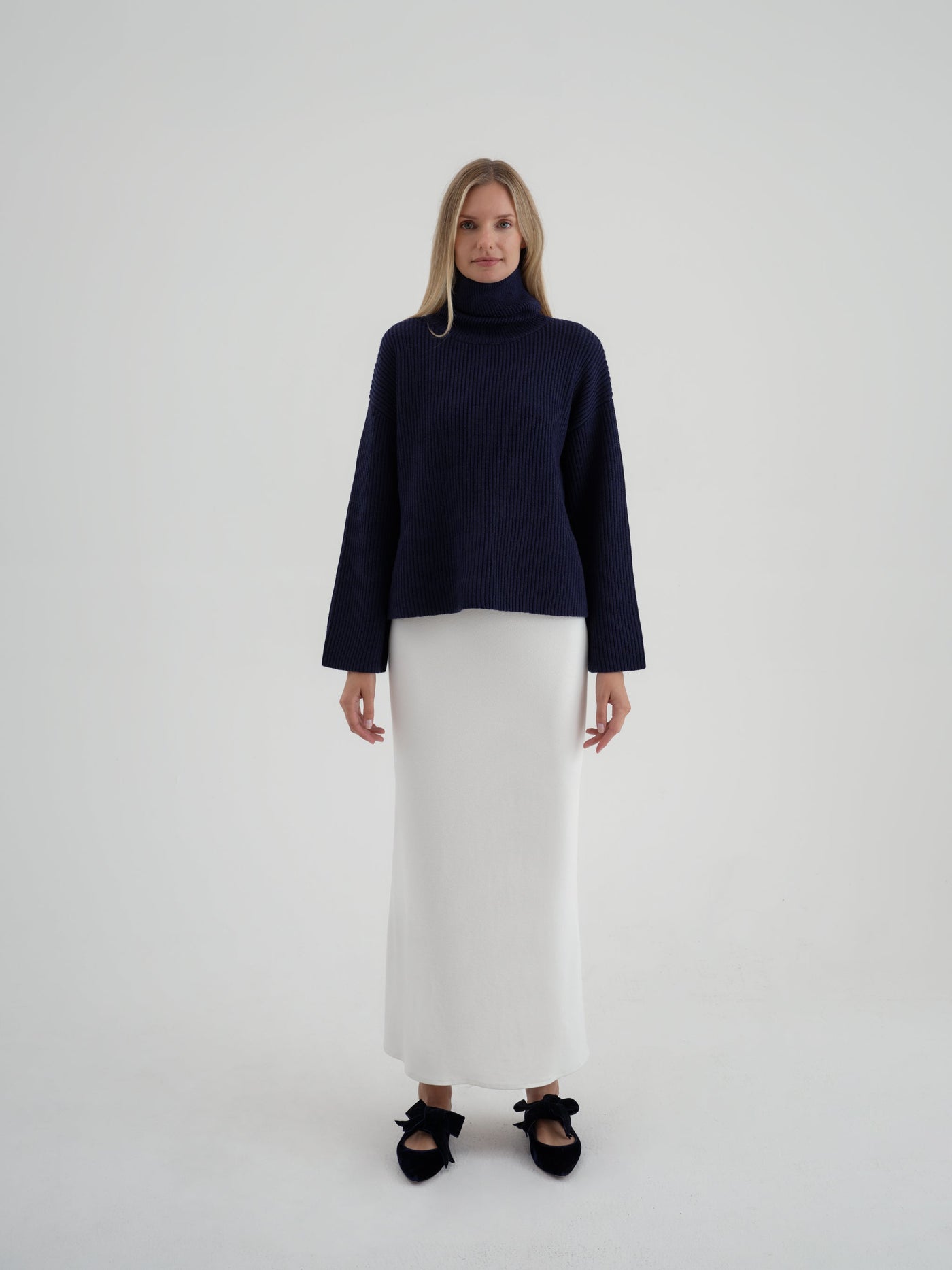 Wool Ribbed Turtleneck Sweater, Navy