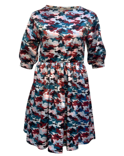 Vaata - Sunset Camo Print Skater Style Midi Dress flat shot