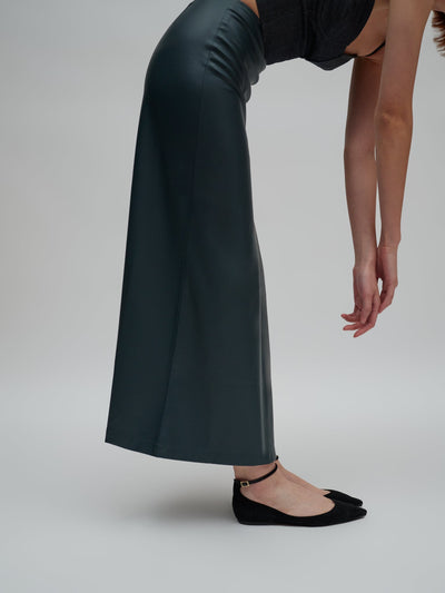 Side Slit Leather Skirt Blue Right