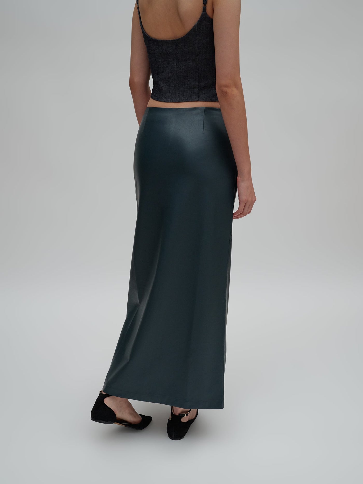 Side Slit Leather Skirt Blue Back