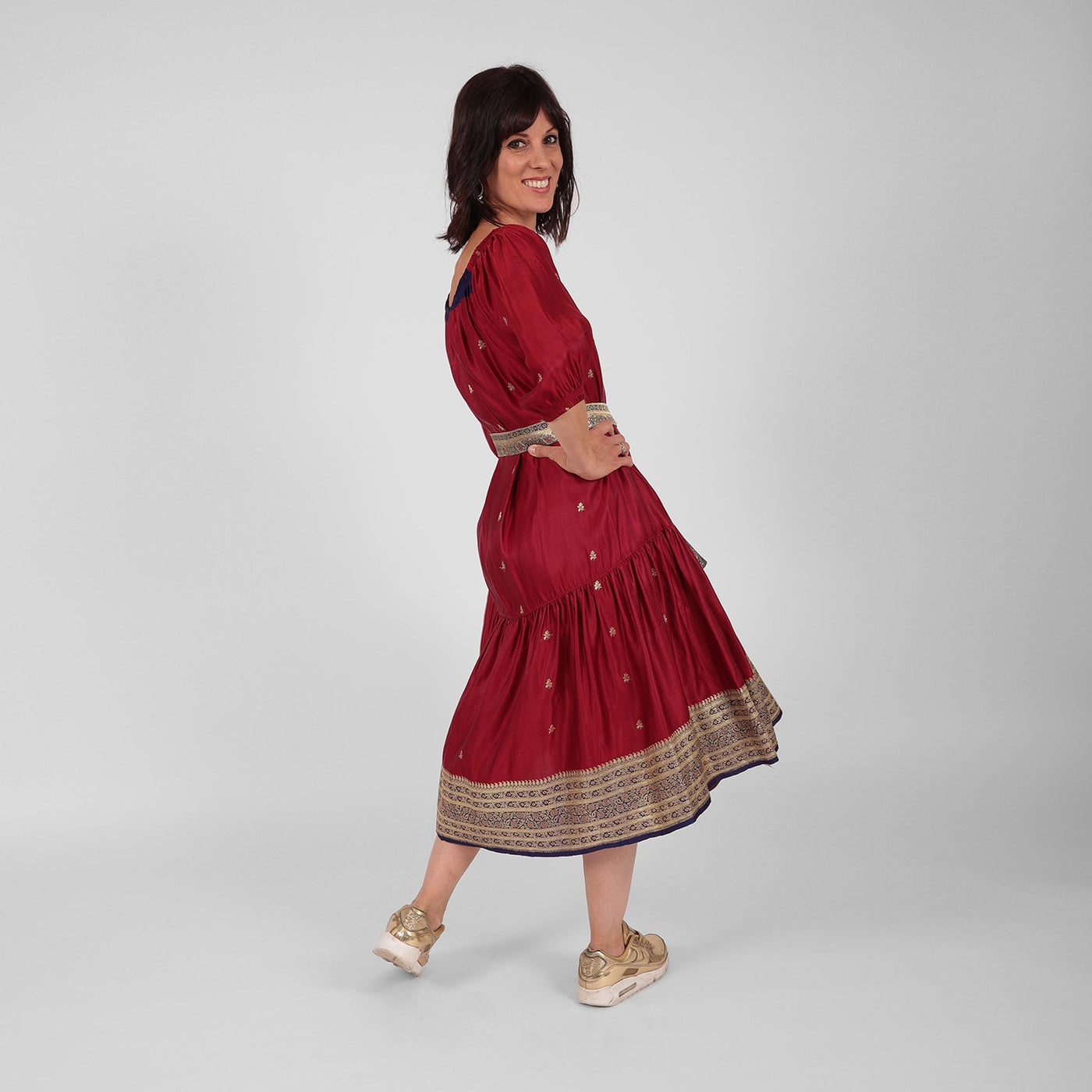 Ausus Ruby Red Vintage silk sari maxi dress