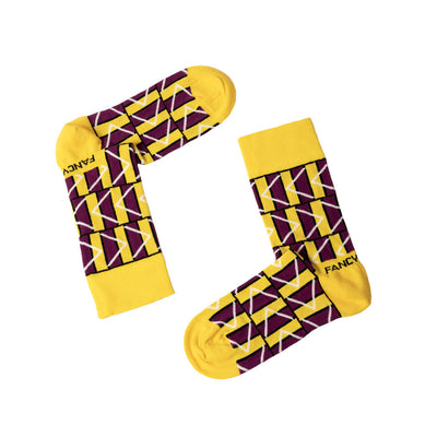 2 Pack Yellow and Purple Geometric Socks