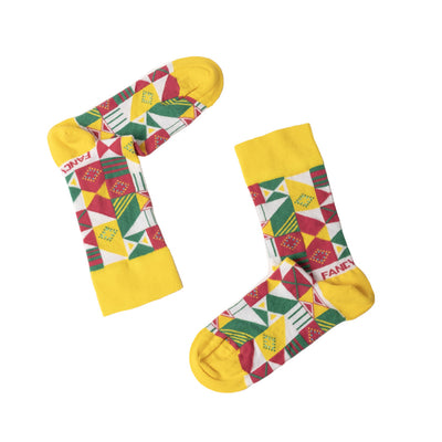 2 Pack Yellow and Purple Geometric Socks