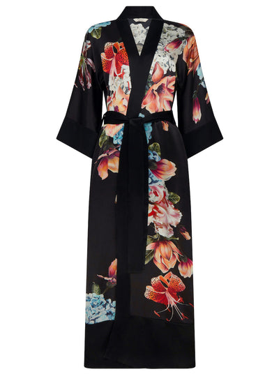 Stella Silk Kimono Robe Black