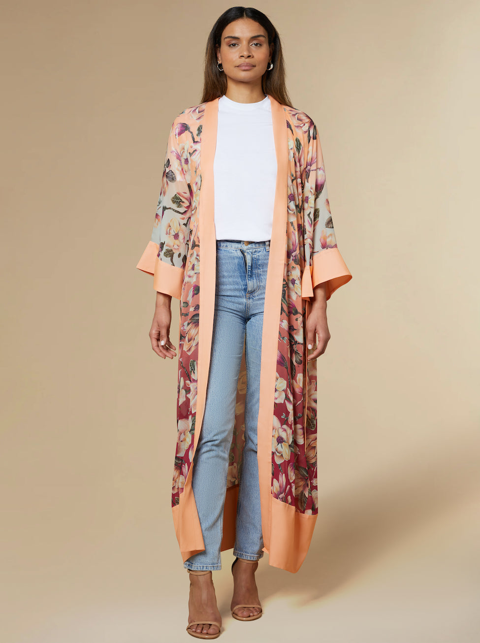 Stella Silk Kimono Robe Peach