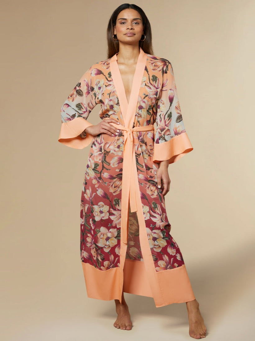 Stella Silk Kimono Robe Peach