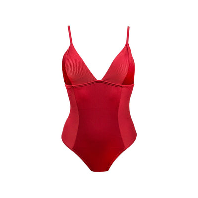 Red V neck women's one piece swimsuit