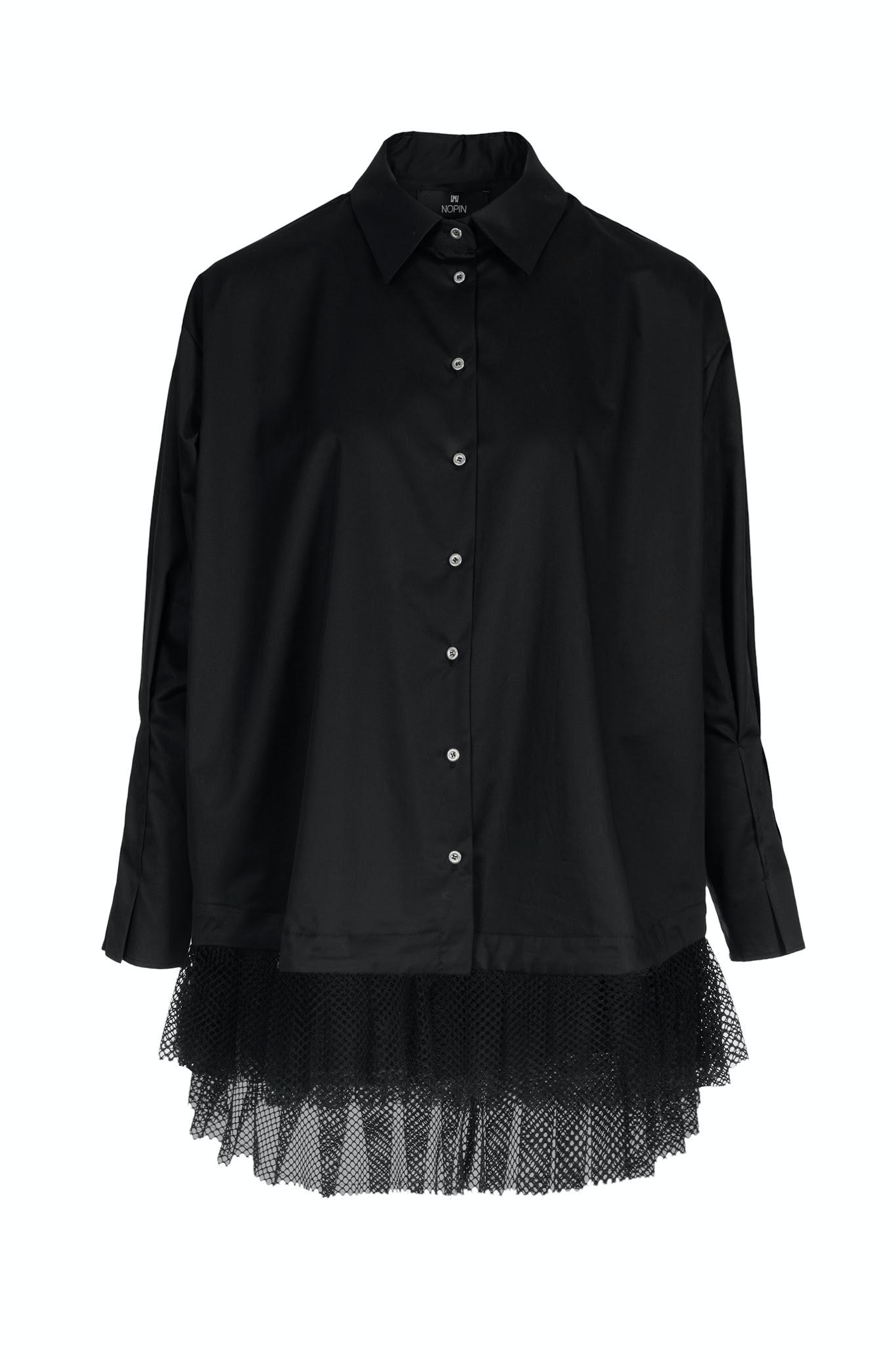 Black Oversized Shirt with Mesh Pleats