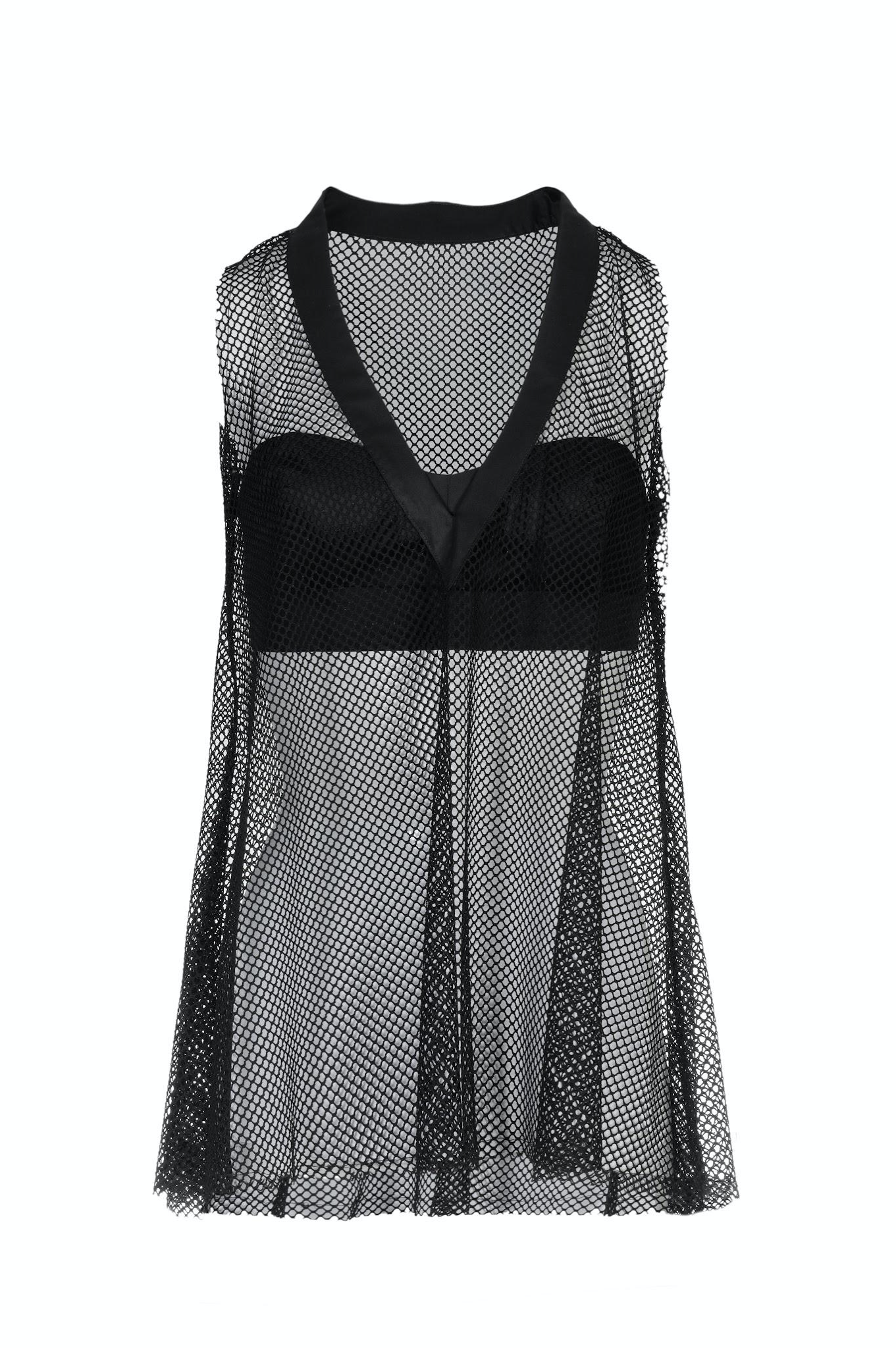 Black Mesh V-Neck Sleeveless Sweater