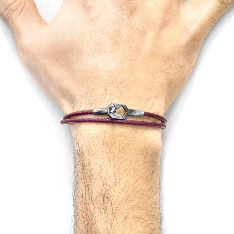 BORDEAUX RED TENBY SILVER AND ROUND LEATHER BRACELET - The Clothing LoungeANCHOR & CREW