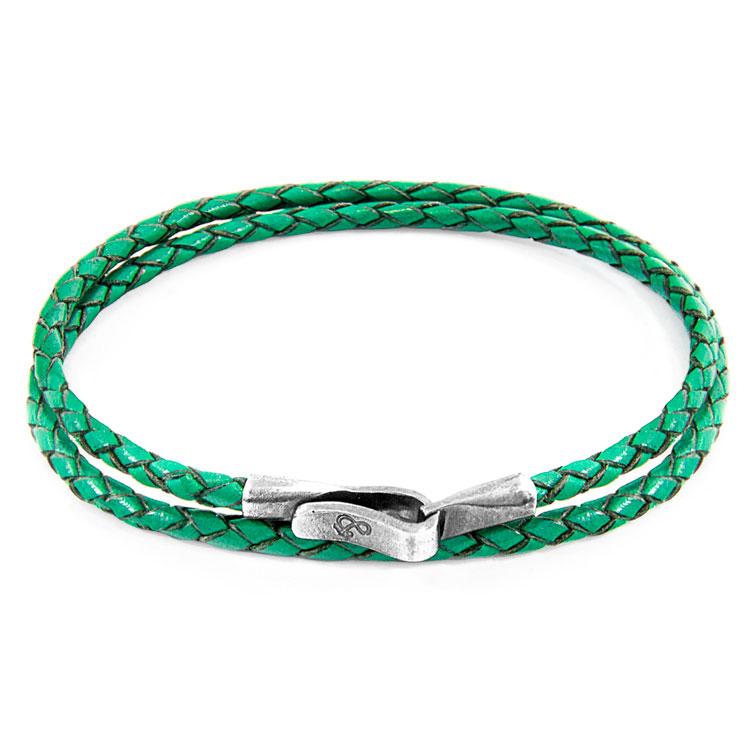 FERN GREEN LIVERPOOL SILVER AND BRAIDED LEATHER BRACELET - The Clothing LoungeANCHOR & CREW